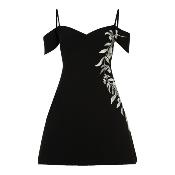 Cinq à Sept Black Floral Embroidered Cold Shoulder Mini Dress Size 6 - Picture 8 of 13